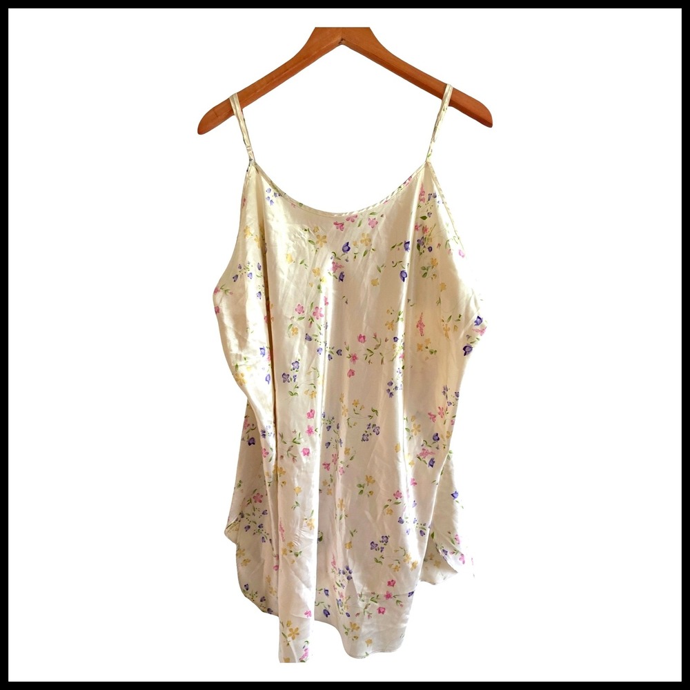 Cacique Floral Satin Chemise Nightgown Plus Size 22/24 3X Yellow Sexy Sensual